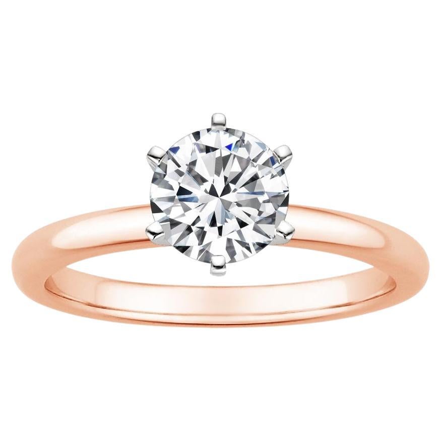 1.00 Carat Round Diamond 6-Prong Ring in 14k Rose Gold For Sale