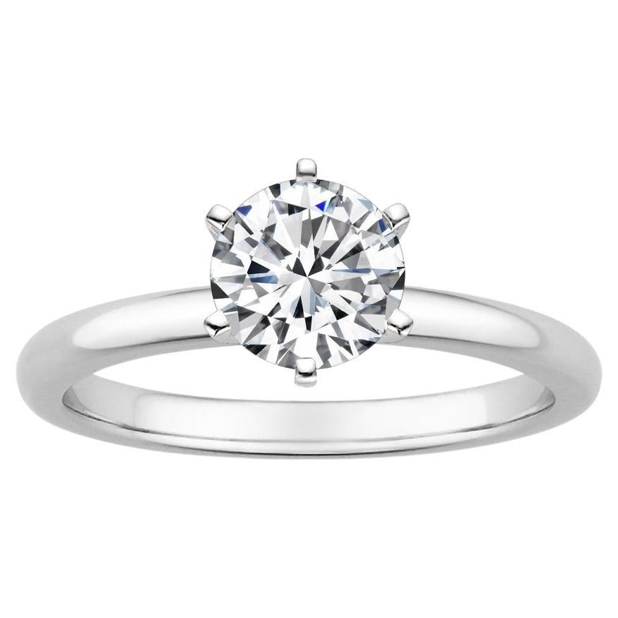 1.00 Carat Round Diamond 6-Prong Ring in 14k White Gold For Sale