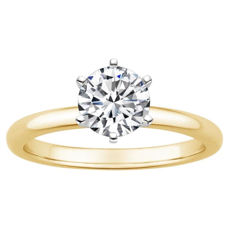 1,00 Karat runder Diamant-Ring mit 6 Zacken aus 14k Gelbgold im Angebot