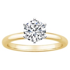 1,00 Karat runder Diamant-Ring mit 6 Zacken aus 14k Gelbgold