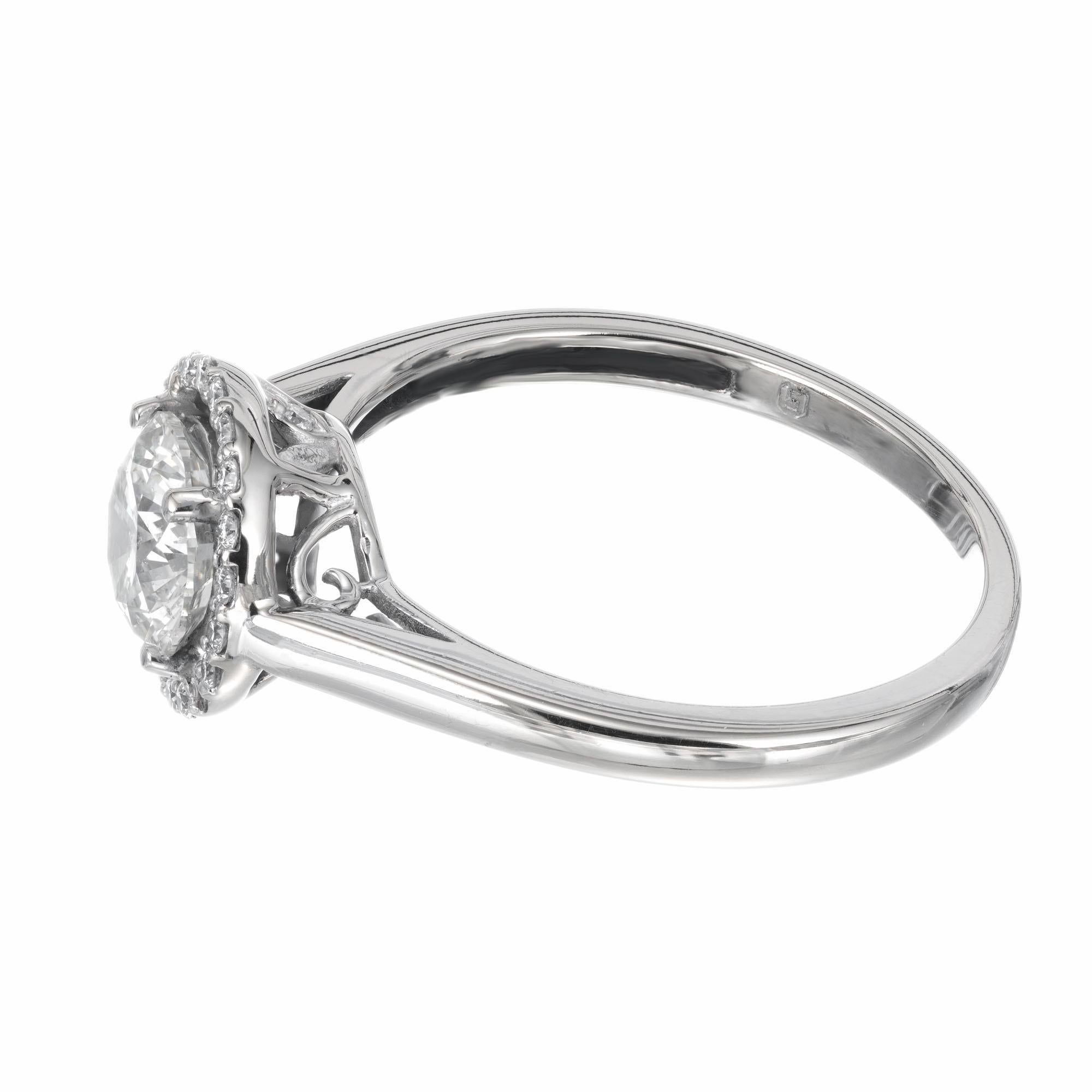 Round Cut 1.00 Carat Round Diamond Halo White Gold Engagement Ring For Sale