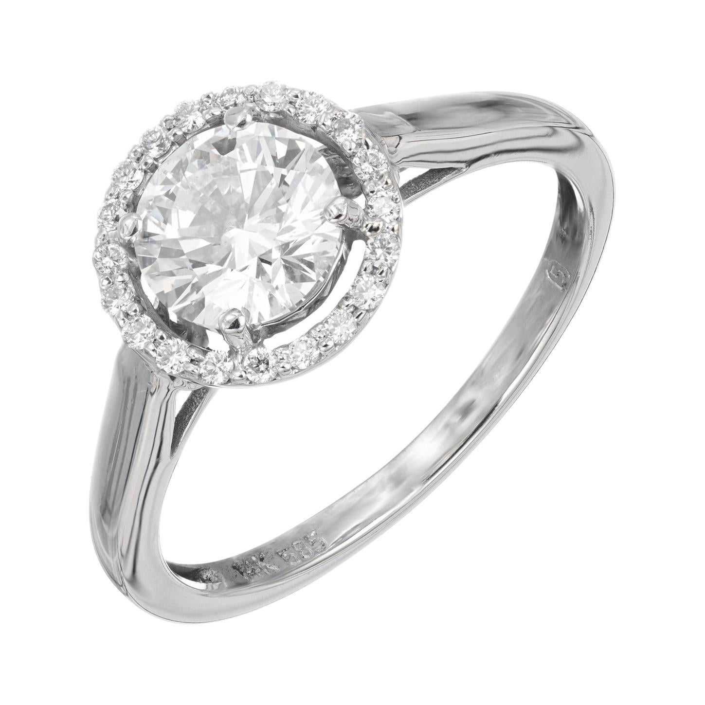 1.00 Carat Round Diamond Halo White Gold Engagement Ring For Sale