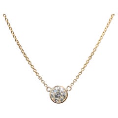 1.00 Carat Round Diamond Handmade Solitaire Necklace In 14k Yellow Gold