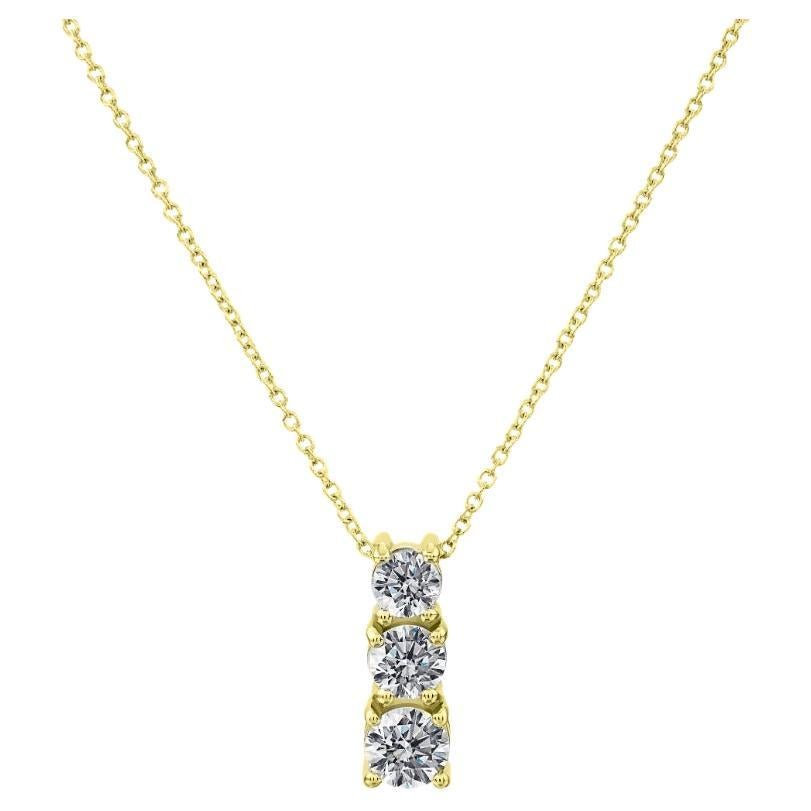 1.00 Carat Round Diamond Pendant in 14 Karat Yellow Gold For Sale