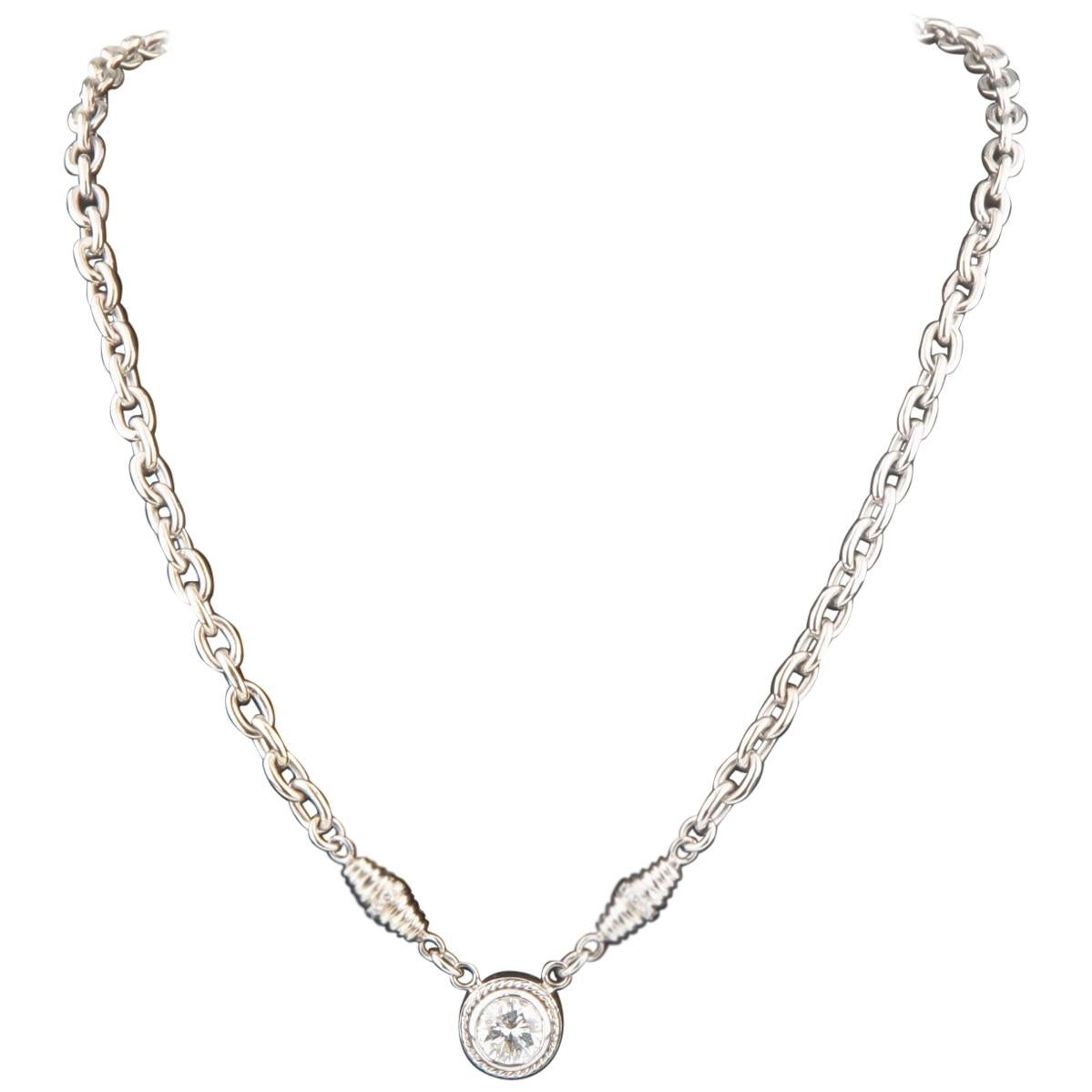 1.00 Carat Round Diamond Solitaire 18 Karat White Gold Pendant Necklace For Sale