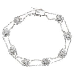 1.00 Carat Round Diamond White Gold Multi-Strand Flower Bracelet