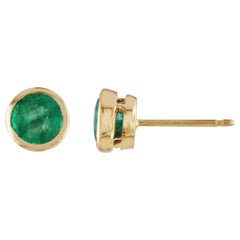 1.00 Carat Round Emeralds Gold Studs Earrings