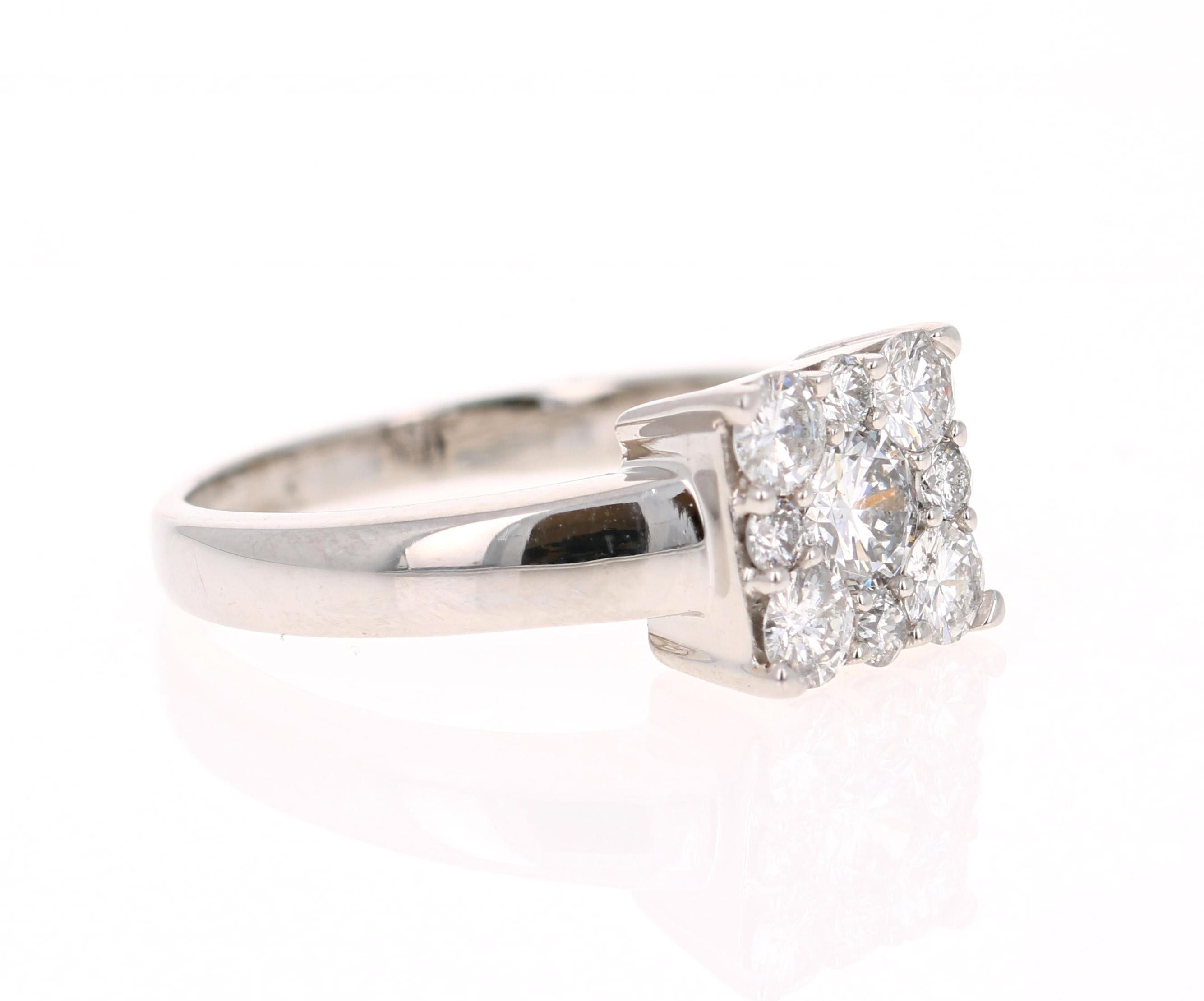 A beautiful round cut diamond ring set in a square invisible setting creating a larger look! 

The ring has 8 Round Cut Diamonds that weigh 1.00 Carat. 

It is set in 14K White Gold and is 5.7 grams. 

The ring size is a 7 and can be resized if