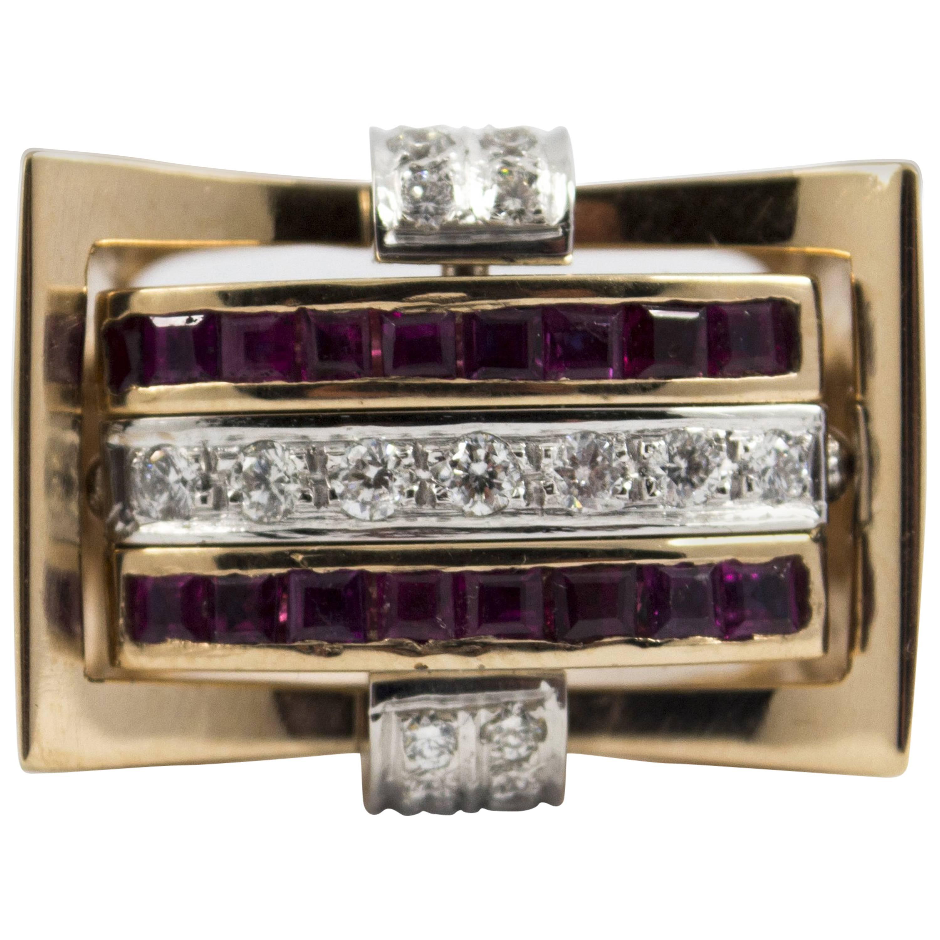 1,00 Karat Rubin Blauer Saphir 0,50 Karat Weißer Diamant Gelbgold "Swivel" Ring