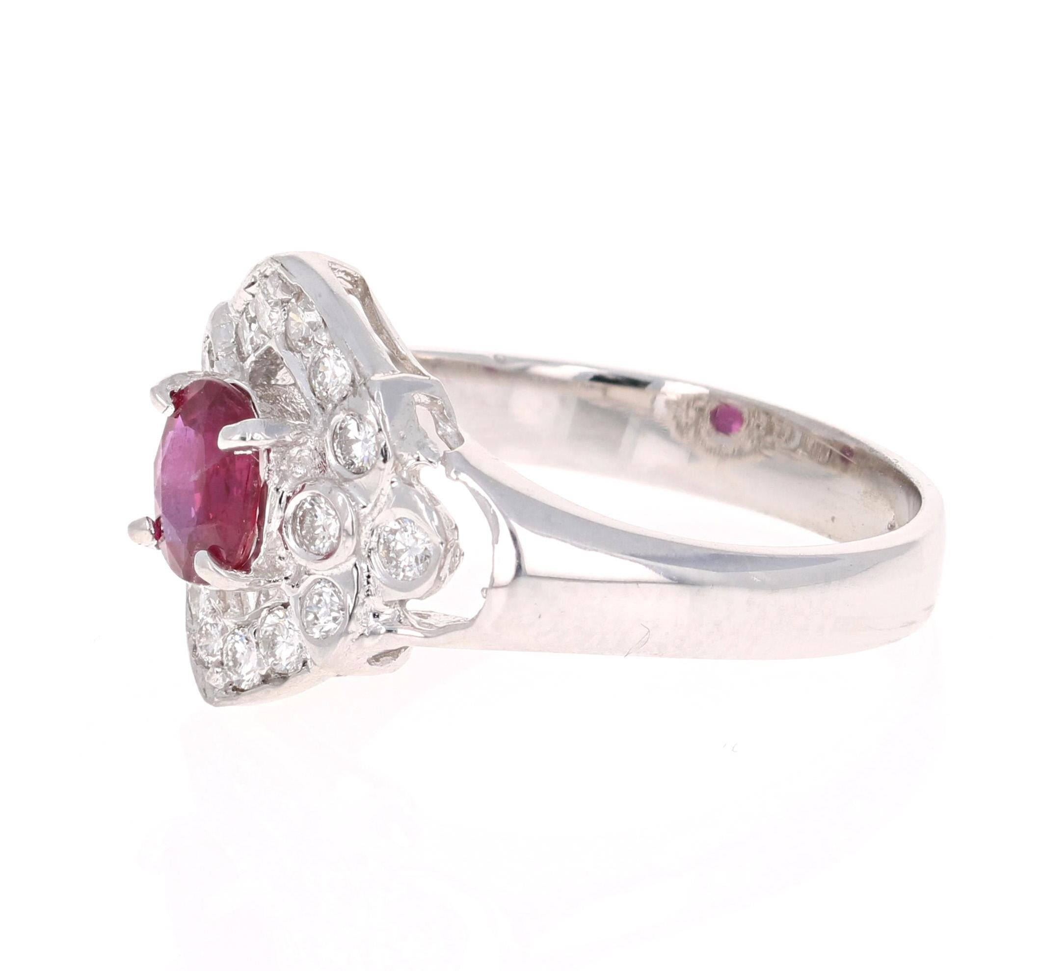 1.00 Carat Ruby Diamond 14 Karat White Gold Ring (Moderne)