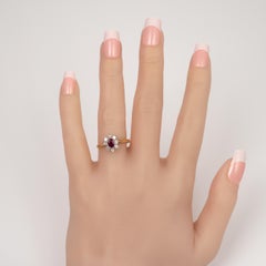 1.00 Carat Ruby Diamond Flower Dress Ring, 18 Karat Gold, Full UK Hallmarks