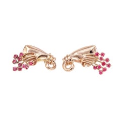 1.00 Carat Ruby Gold Pierced Post Rose Gold Flower Earrings