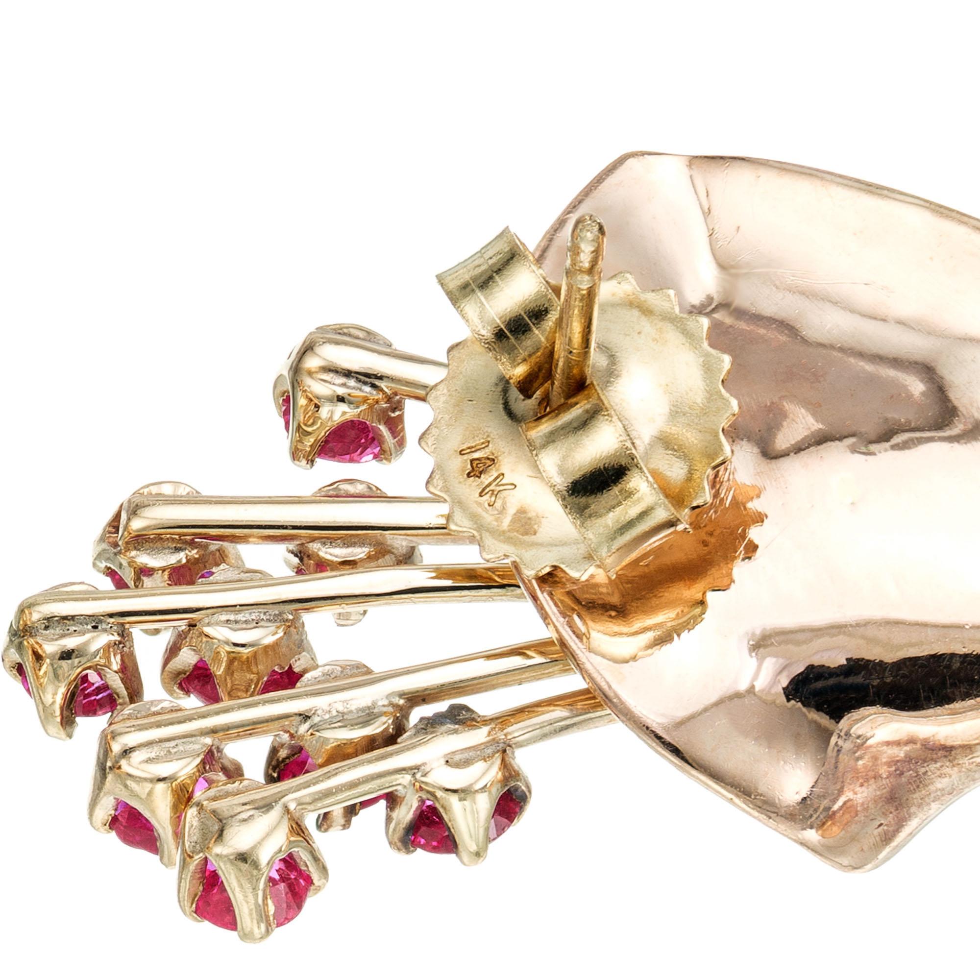 1.00 Carat Ruby Gold Pierced Post Rose Gold Flower Earrings For Sale 1