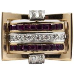 1.00 Carat Ruby Sapphire 0.50 Carat Diamond Yellow Gold "Swivel" Ring