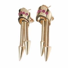 1.00 Carat Ruby Yellow Gold Dangle Earrings