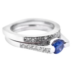 1.00 Carat Sapphire and Diamond 18 Karat White Gold Ring Set