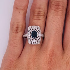 Bague en or blanc 18 carats, saphir et diamant, d'inspiration vintage, en filigrane