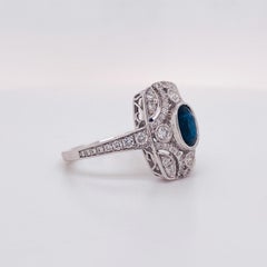 1,00 Karat Saphir und Diamantring im antiken Stil aus 18 Karat Weißgold