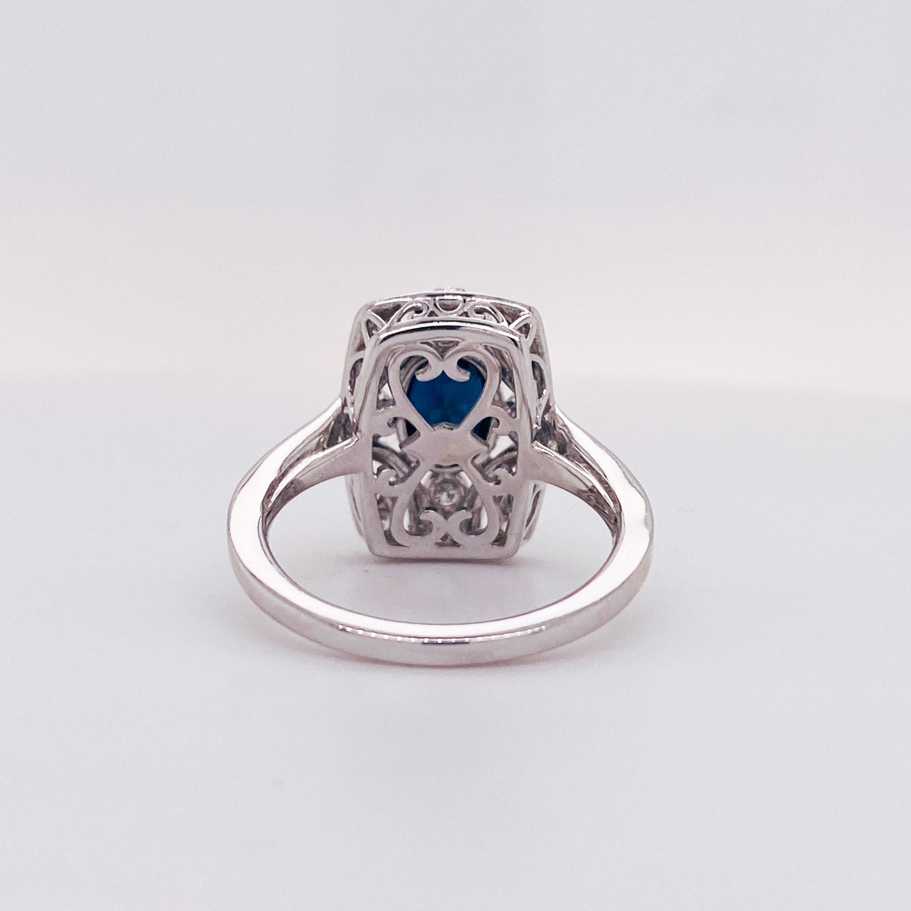 Artisan 1.00 Carat Sapphire and Diamond Antique-Style Ring in 18 Karat White Gold For Sale