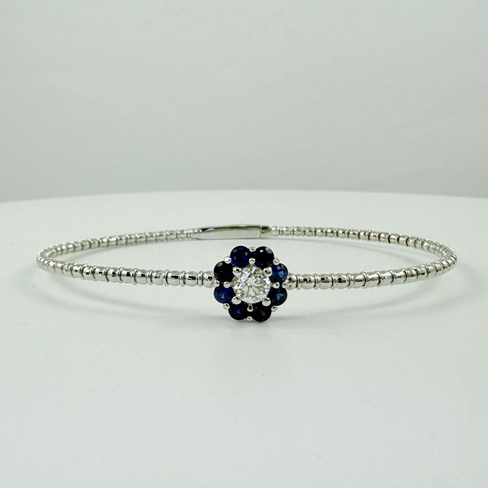 Brazalete flexible con racimo de zafiros y diamantes de 1,00 quilates en oro blanco de 14 quilates en venta 1