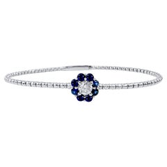 1.00 Carat Sapphire and Diamond Cluster Flexible Bangle in 14K White Gold