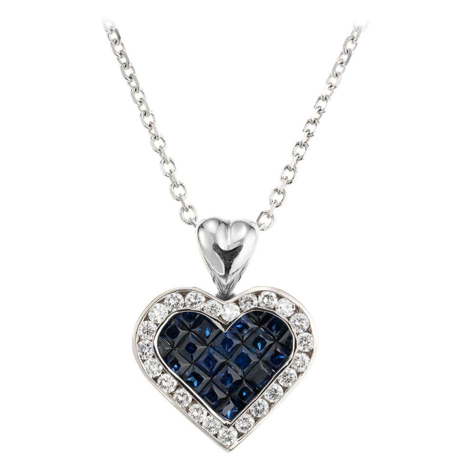 Tiffany and Co. Diamond Sapphire Open Heart Gold Pendant Necklace at ...