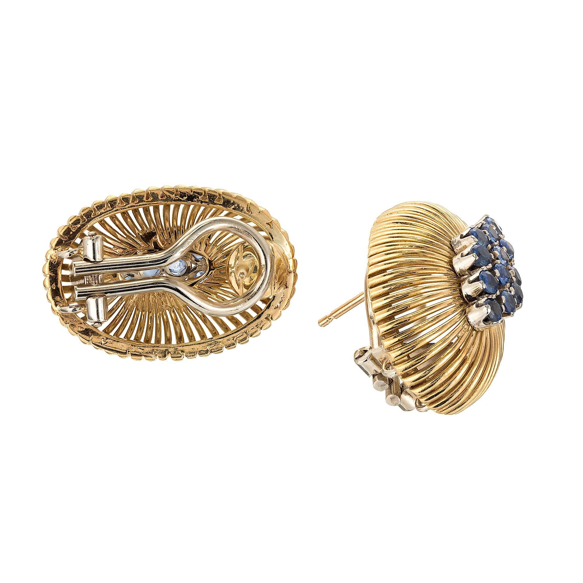 1,00 Karat Saphir-Ohrringe aus Gold aus der Jahrhundertmitte (Rundschliff) im Angebot
