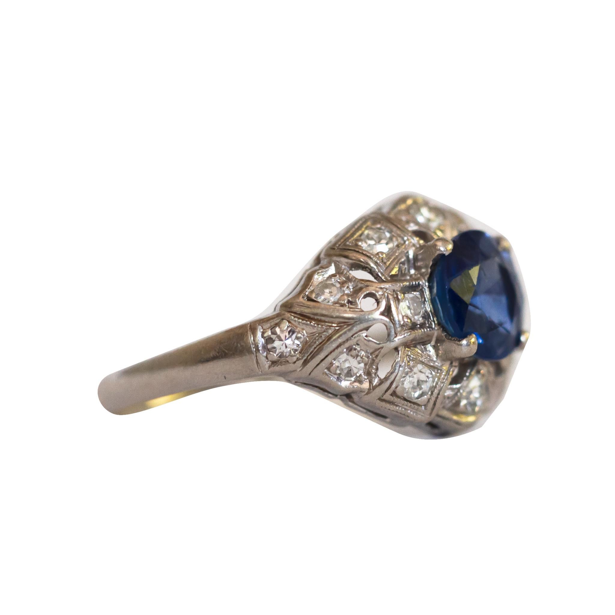 Art Deco 1.00 Carat Sapphire Platinum Engagement Ring For Sale