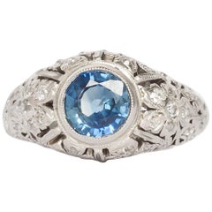 Antique 1.00 Carat Sapphire Platinum Engagement Ring