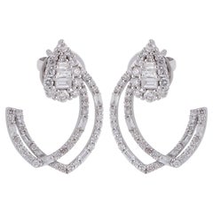 1.00 Carat SI Clarity HI Color Baguette Diamond Earrings 18 Karat White Gold