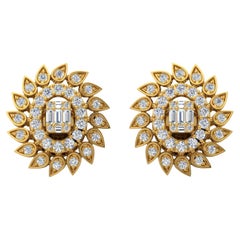 1.00 Carat SI Clarity HI Color Diamond Starburst Earrings 18 Karat Yellow Gold