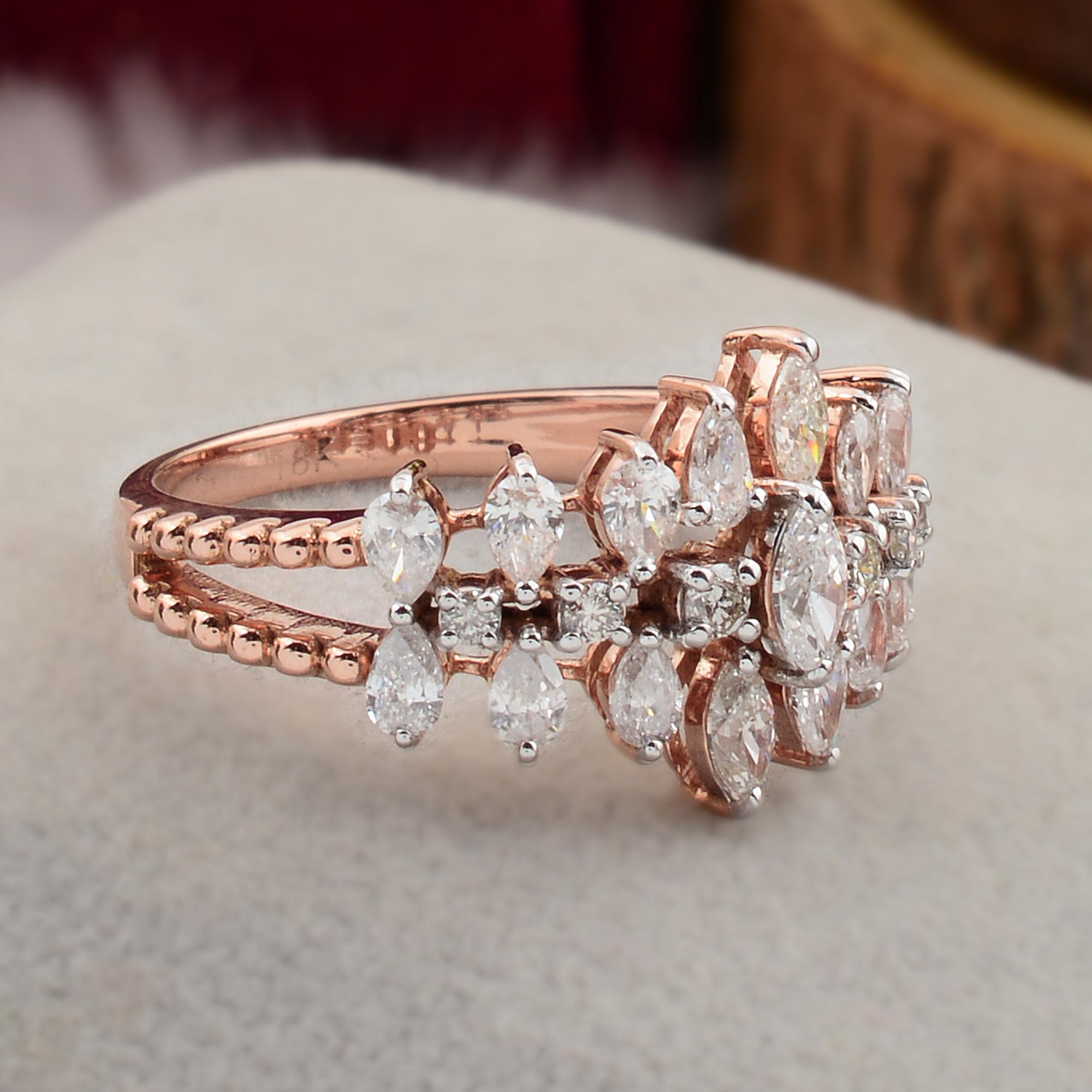 For Sale:  1.00 Carat SI/HI Marquise & Pear Diamond Dome Ring 18 Karat Rose Gold Jewelry 5