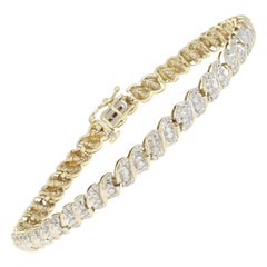 1.00 Carat Single Cut Diamond Bracelet, 10 Karat Yellow Gold Women's Link