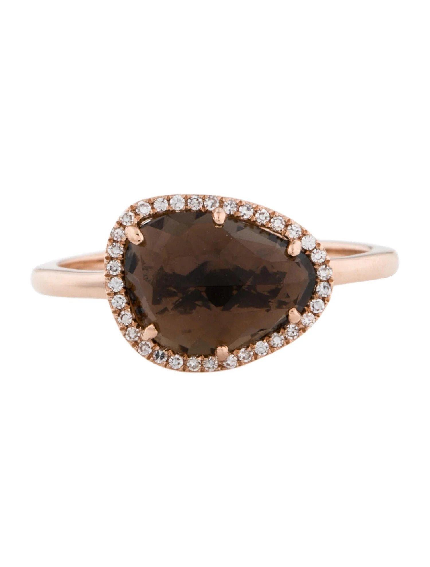 This Smokey Quartz & Diamond Ring is a stunning and timeless accessory that can add a touch of glamour and sophistication to any outfit. 

This ring features a 1.00 Carat Smokey Quartz  (12 x 9 MM), with a Diamond Halo comprised of 0.08 Carats of