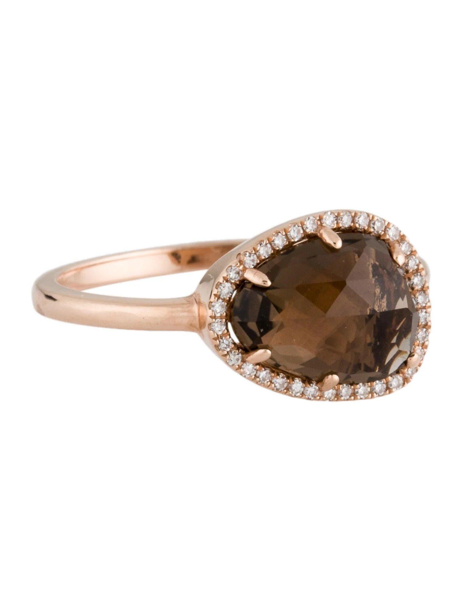 1.00 Carat Smokey Quartz & Diamond Rose Gold Ring In New Condition For Sale In Great Neck, NY
