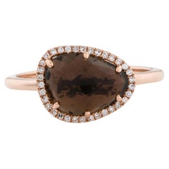 Anillo de oro rosa con cuarzo ahumado y diamantes de 1,00 quilates