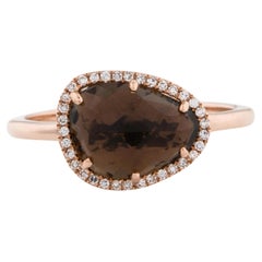 1.00 Carat Smokey Quartz & Diamond Rose Gold Ring