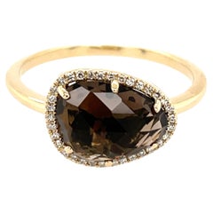 1.00 Carat Smokey Quartz & Diamond Yellow Gold Ring