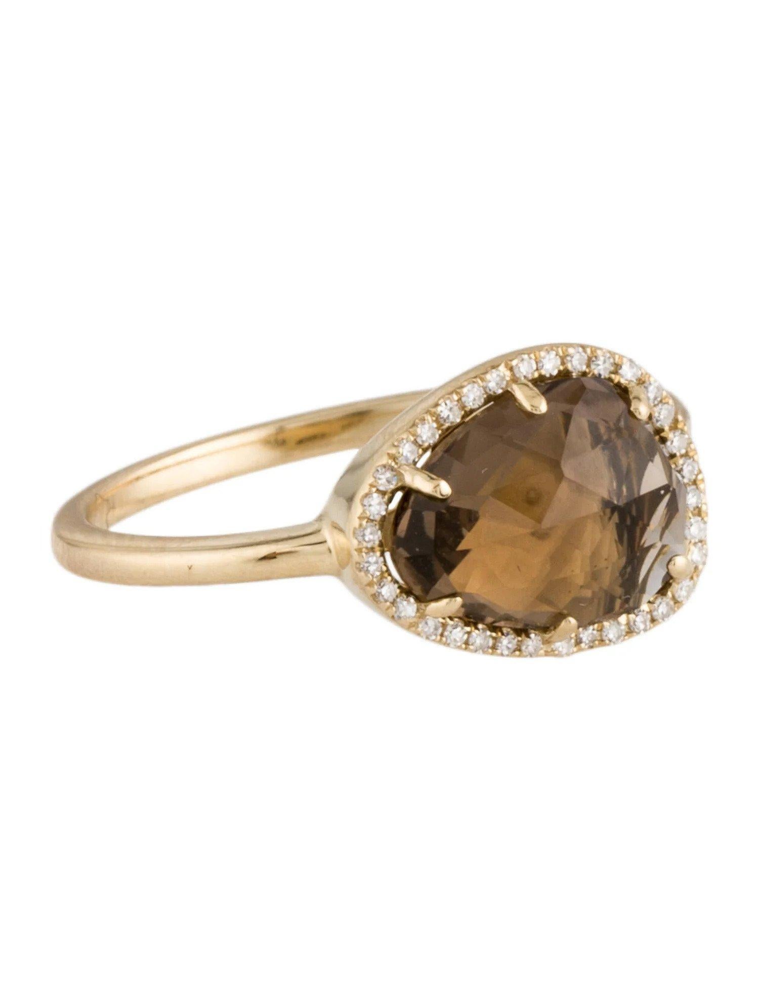 1.00 Carat Smokey Quartz & Diamond Yellow Gold Ring In New Condition For Sale In Great Neck, NY