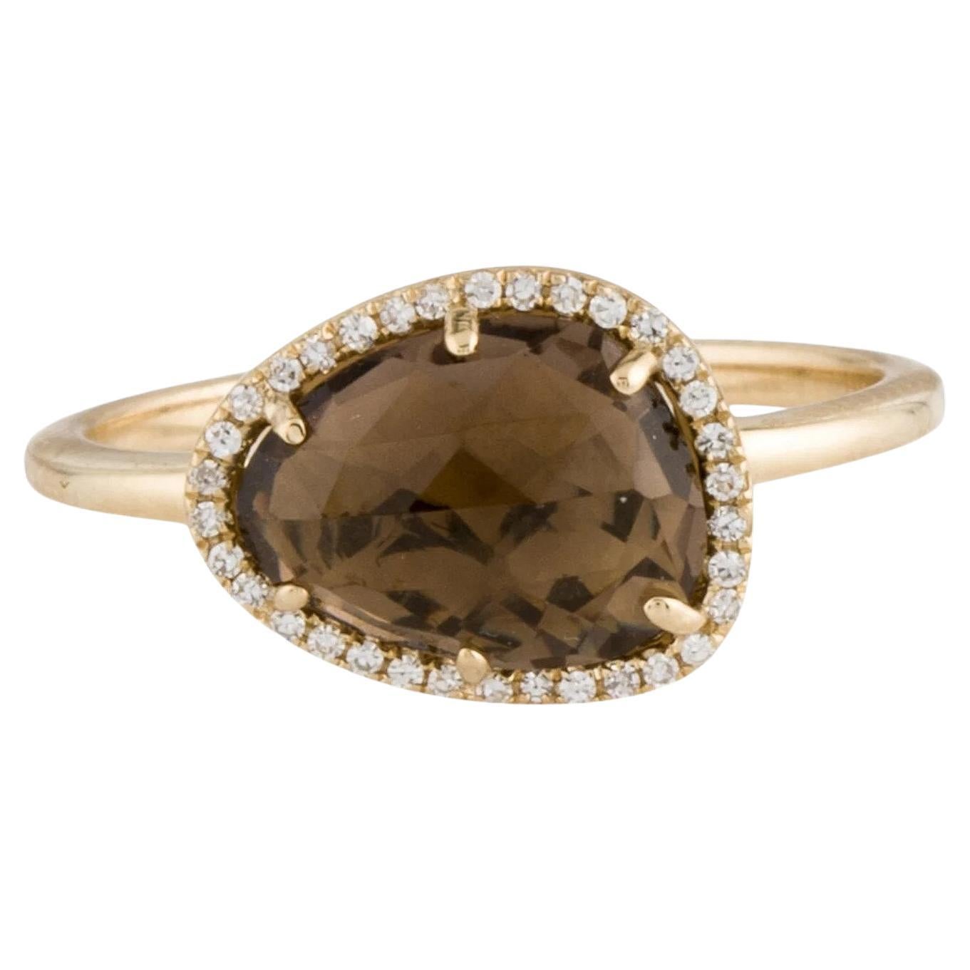 1.00 Carat Smokey Quartz & Diamond Yellow Gold Ring For Sale