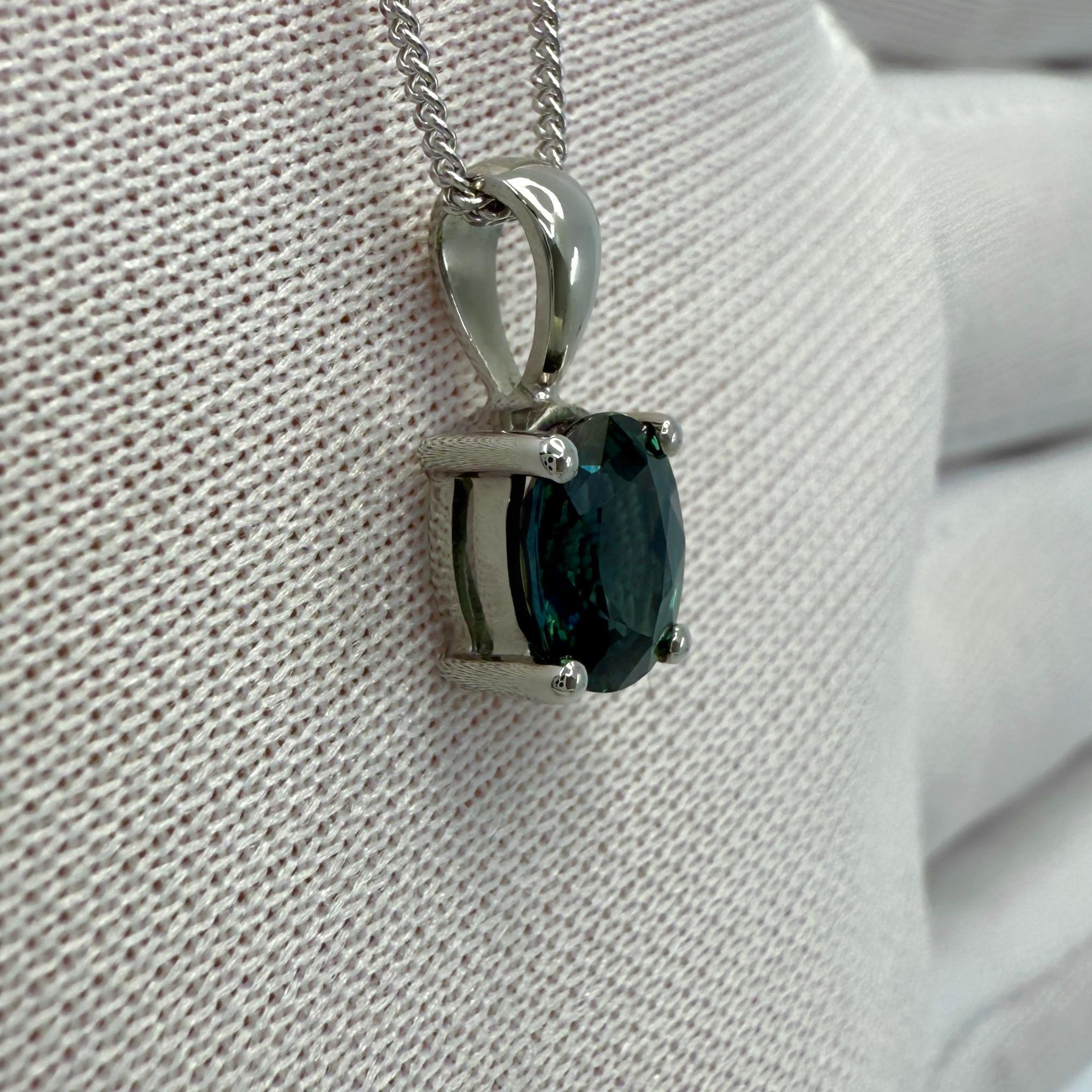 1.00 Carat Teal Blue Sapphire Platinum Oval Cut Solitaire Pendant Necklace VVS For Sale 1