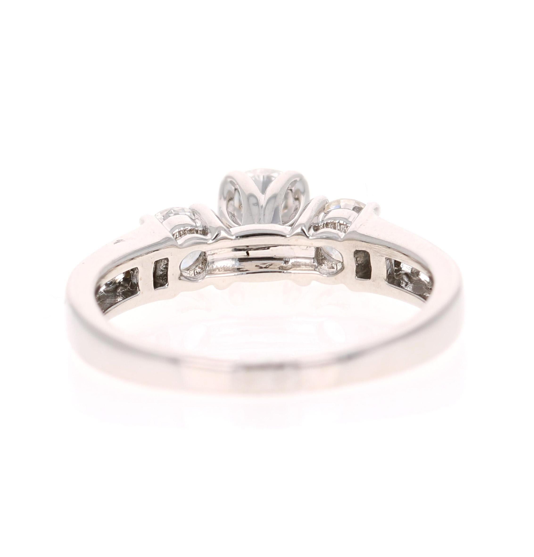 Modern 1.00 Carat Three-Stone Diamond 14 Karat White Gold Engagement Ring