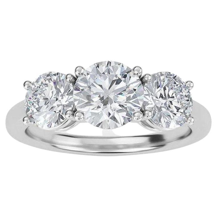 1.00 Carat Three-Stone Round Diamond Ring in 14k White Gold For Sale
