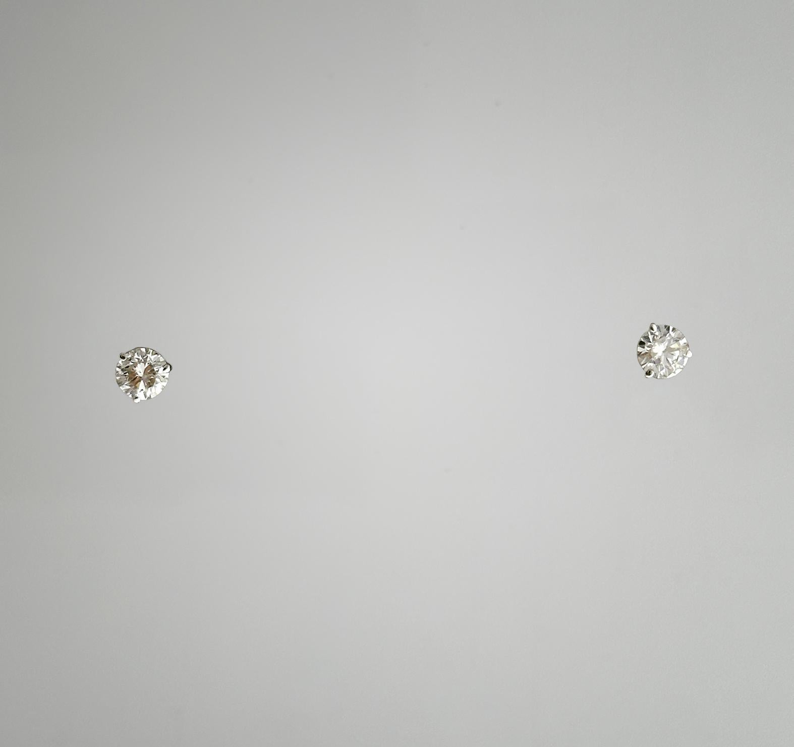 Round Cut 1.00 Carat Total Natural Round Diamond Studs in 14K White Gold For Sale