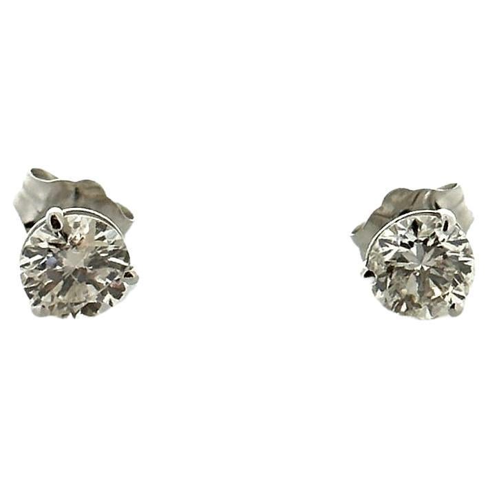 1.00 Carat Total Natural Round Diamond Studs in 14K White Gold For Sale