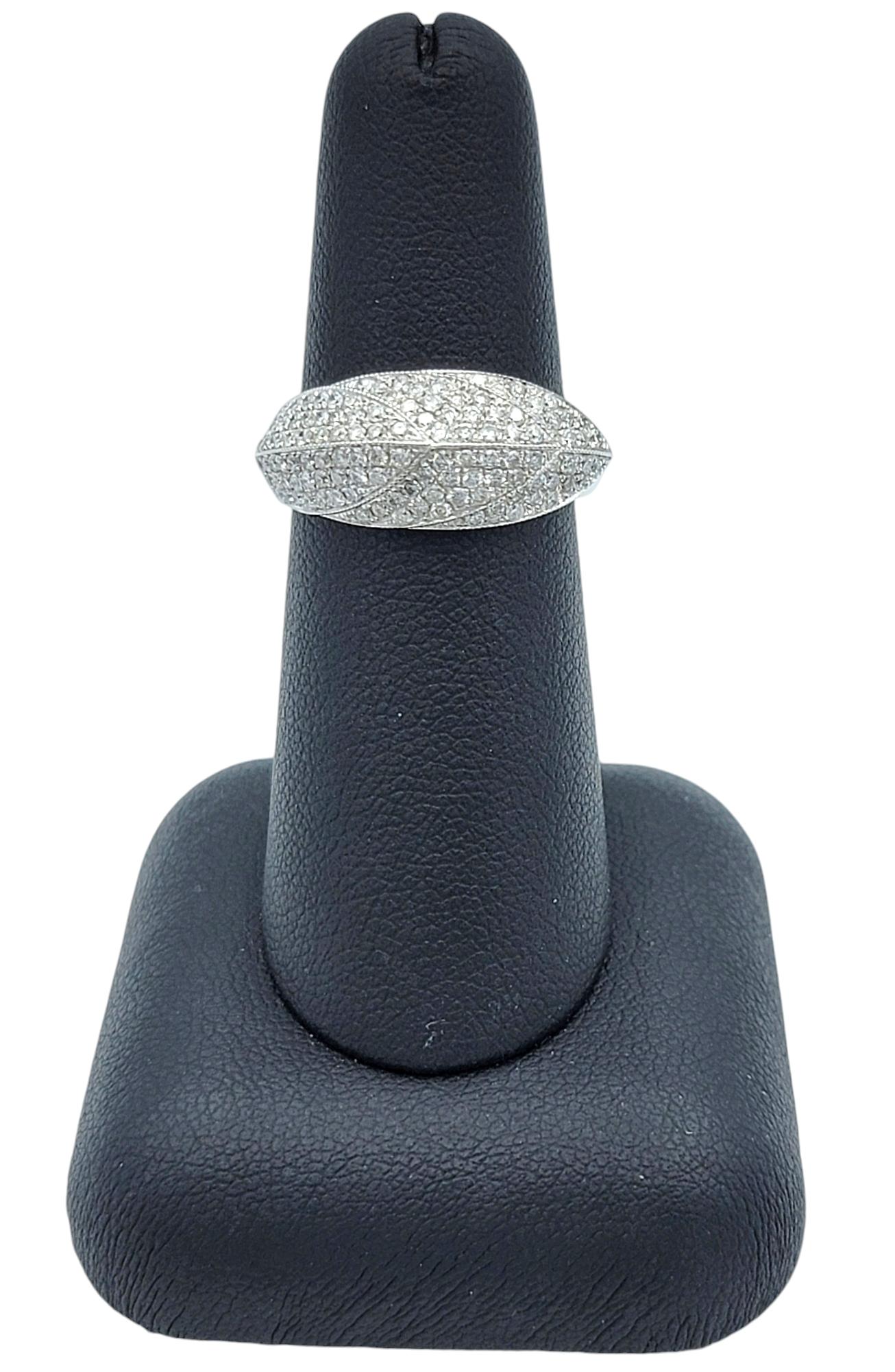 1.00 Carat Total Pavé Diamond Tapered Feather Band Ring in 14 Karat White Gold For Sale 6