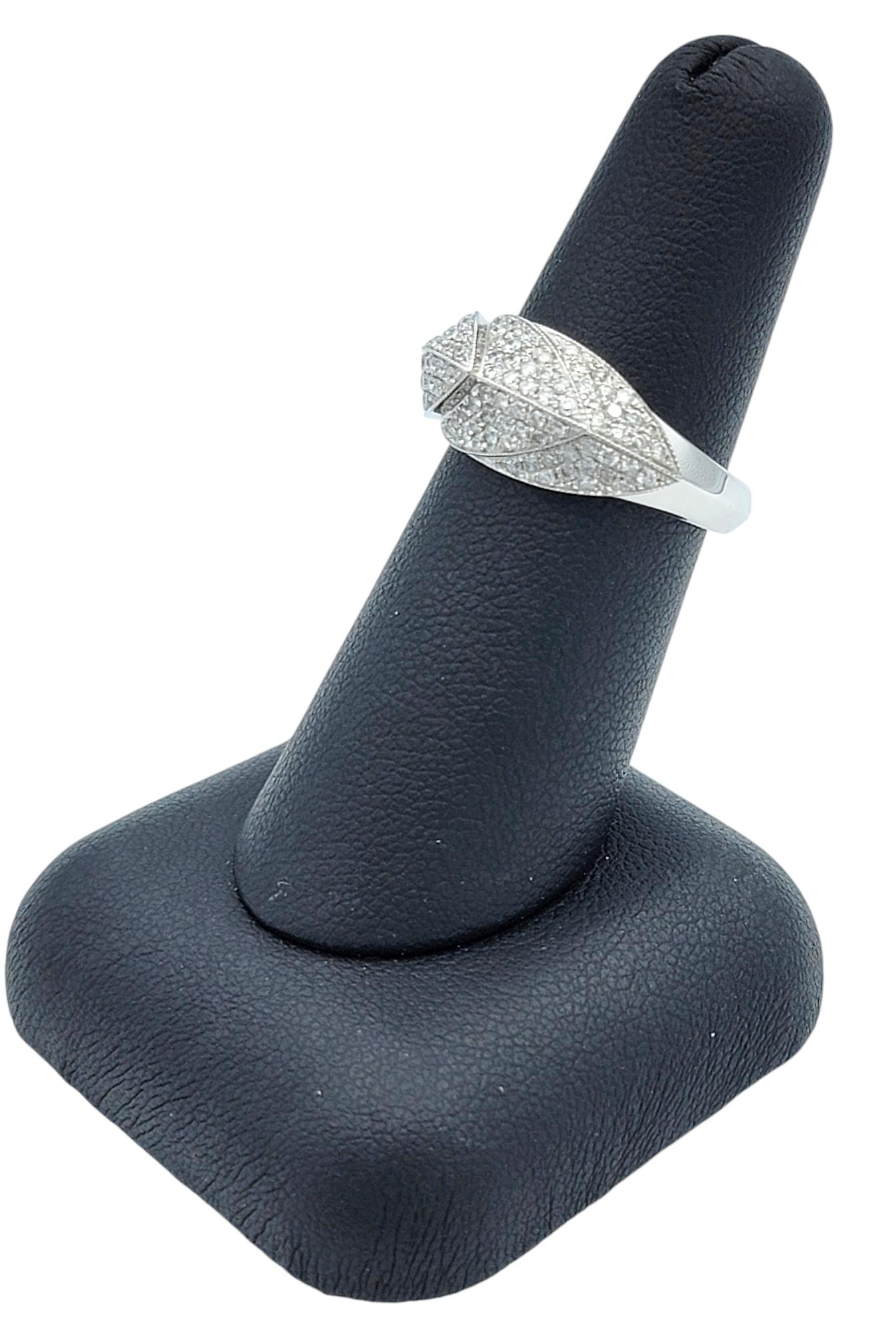 1.00 Carat Total Pavé Diamond Tapered Feather Band Ring in 14 Karat White Gold For Sale 7