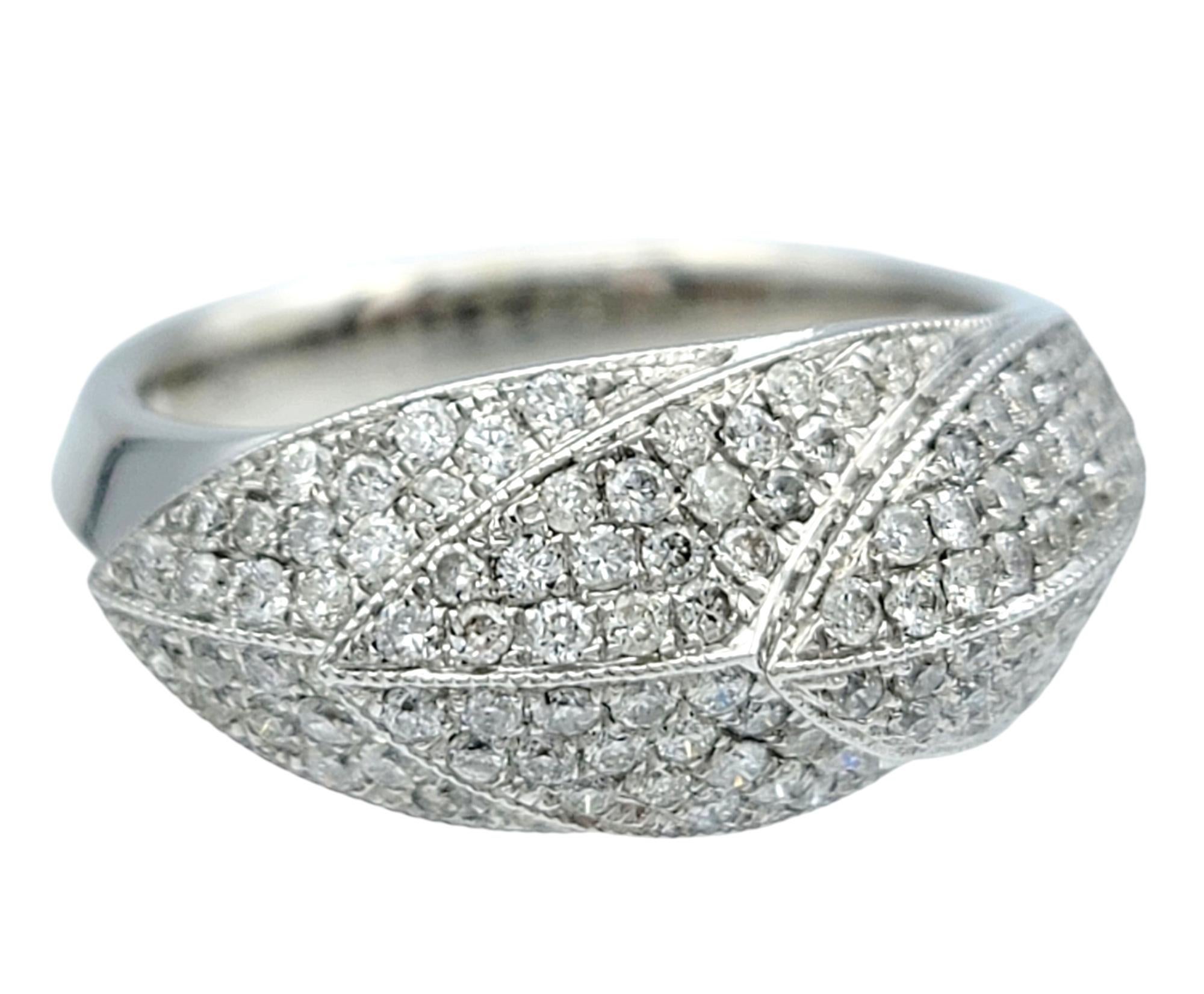 Contemporary 1.00 Carat Total Pavé Diamond Tapered Feather Band Ring in 14 Karat White Gold For Sale