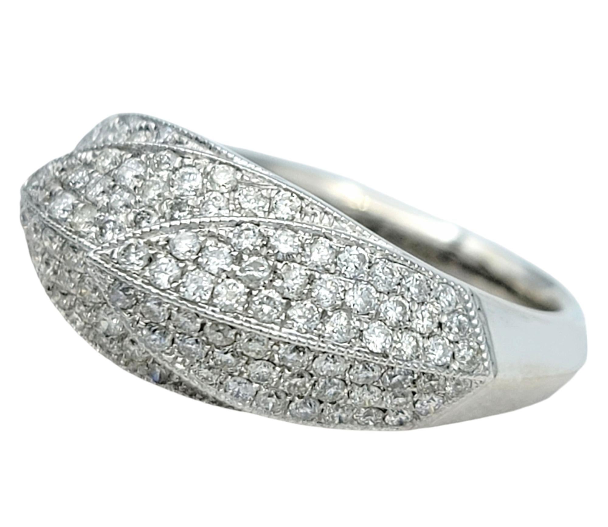 1.00 Carat Total Pavé Diamond Tapered Feather Band Ring in 14 Karat White Gold In Good Condition For Sale In Scottsdale, AZ
