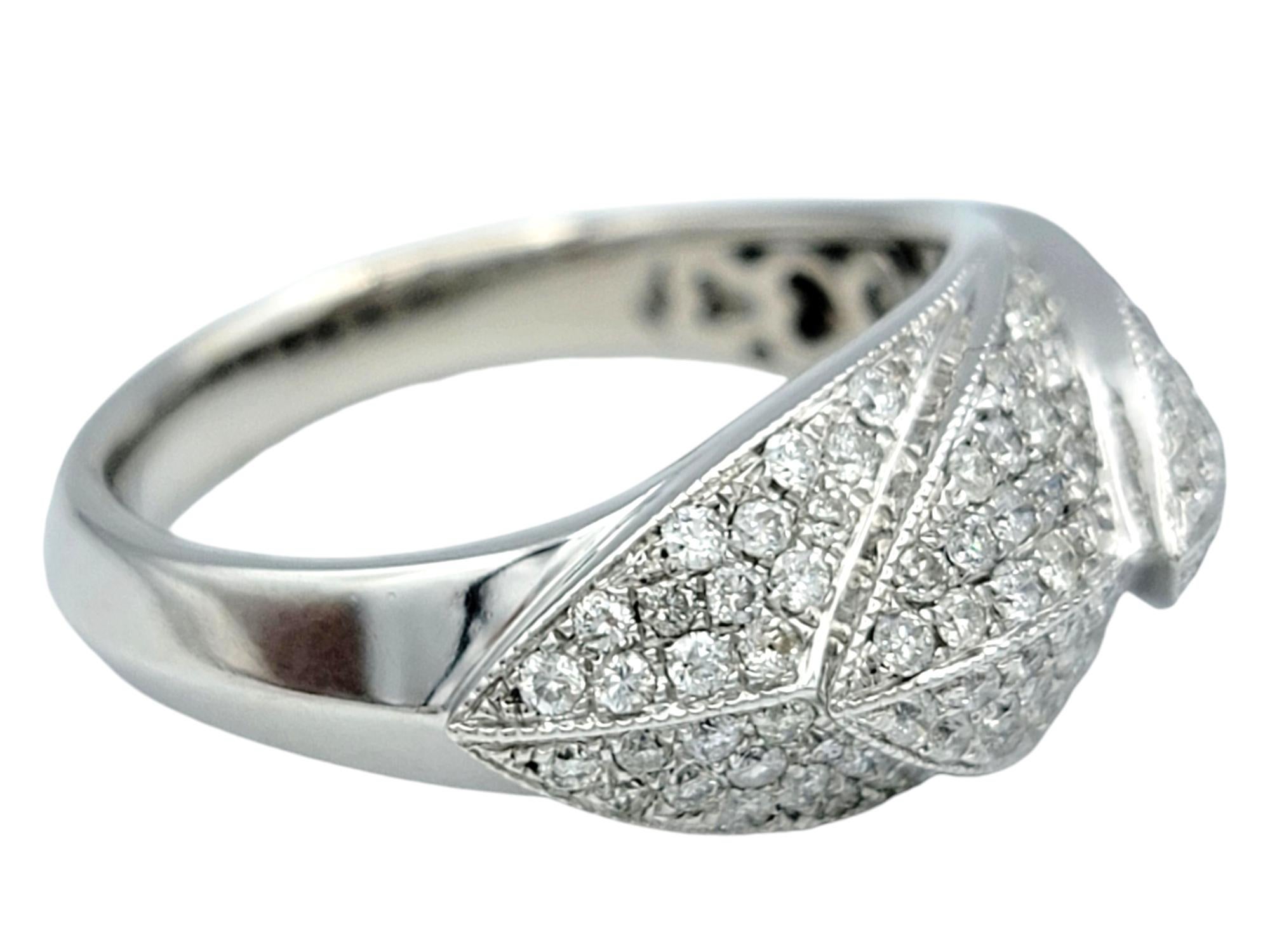 Women's 1.00 Carat Total Pavé Diamond Tapered Feather Band Ring in 14 Karat White Gold For Sale